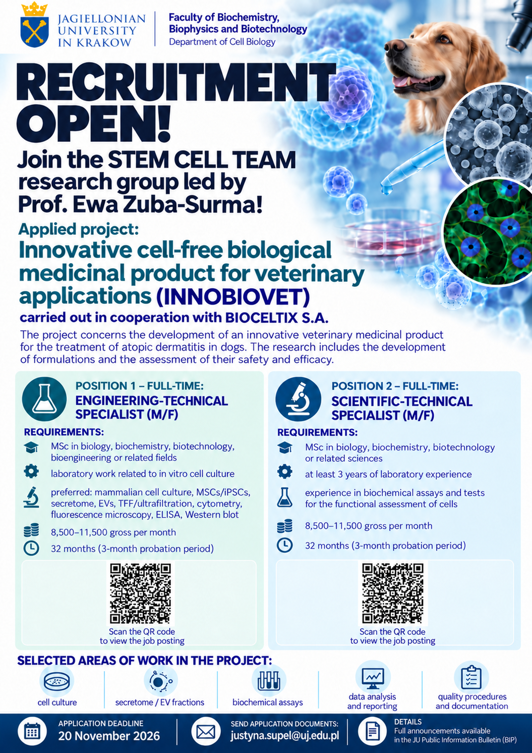 Join the INNOBIOVET project – two positions available at the Department of Cell Biology!!!!